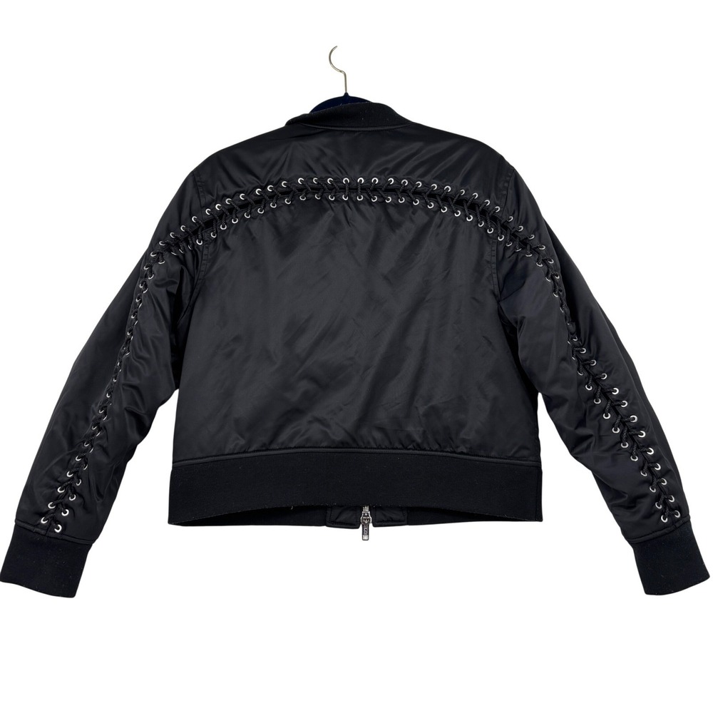 3.1 Phillip Lim Lace Up Back Bomber Jacket Size 8 Black Edgy Designer Zip Up - Picture 3 of 15